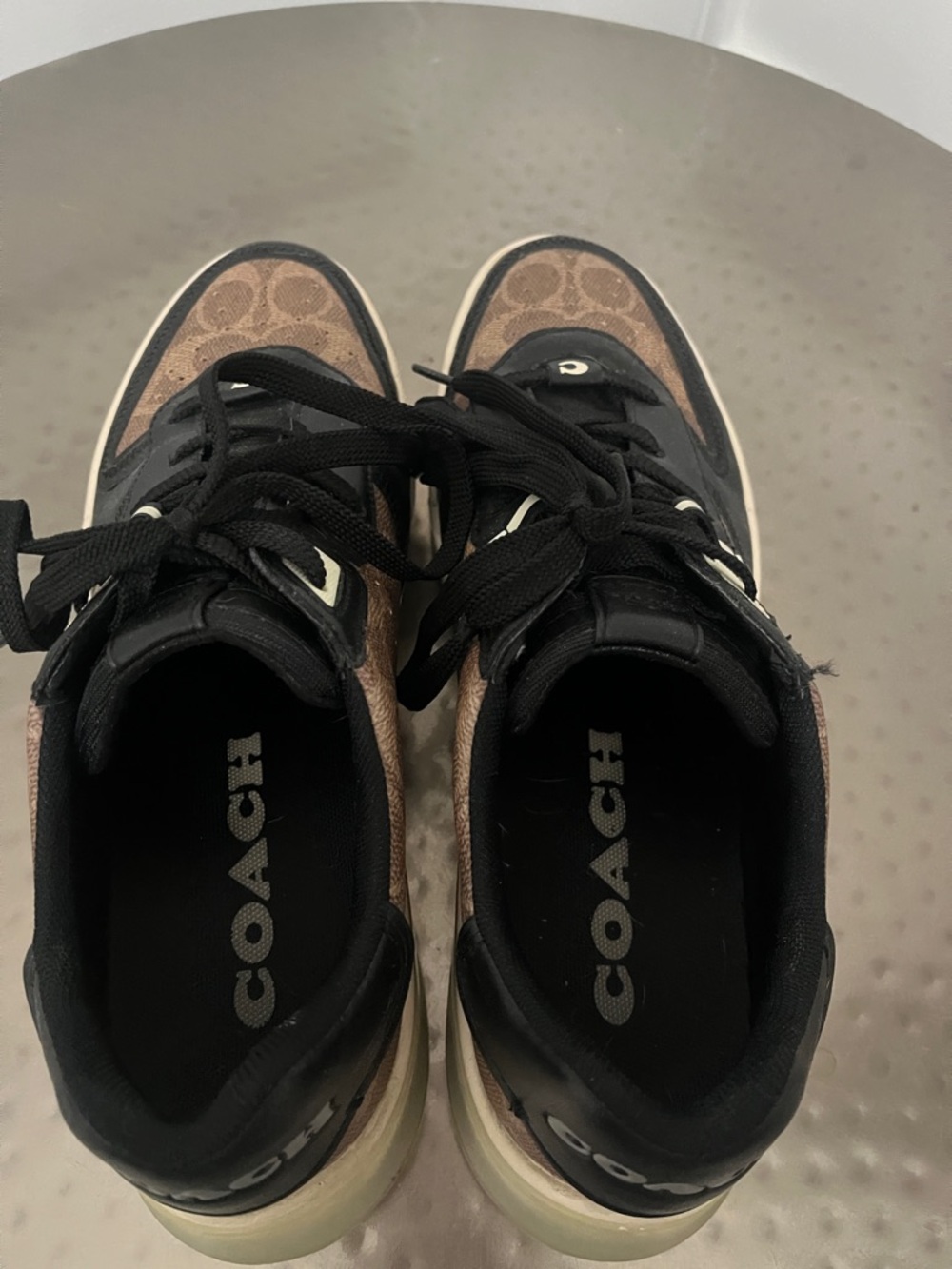 Coach Men's 10.5 Brown Signature Canvas & Black Leather Sneakers - Picture 5 of 10